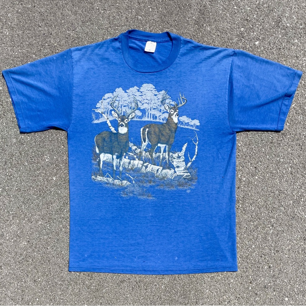 Buck Deer in Forest Vtg 1991 Cotton Grove Distressed T-Shirt Men’s Size (L)